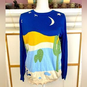 Modcloth Desert Scene Cotton Blue Sweater rare
